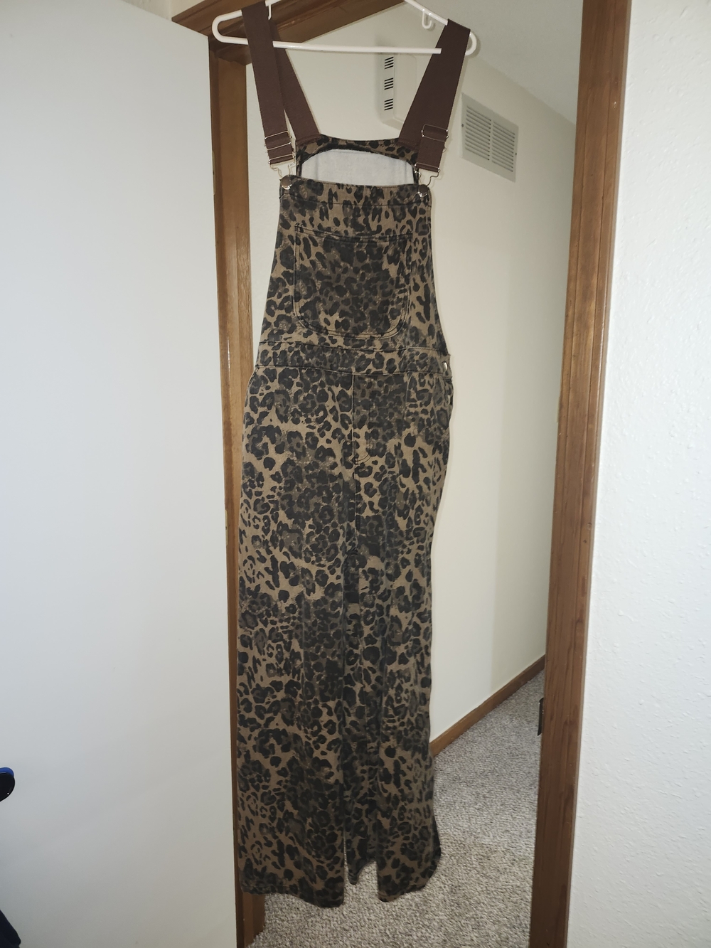 Leopard Print Maxi Overall Skirt with Brown Straps